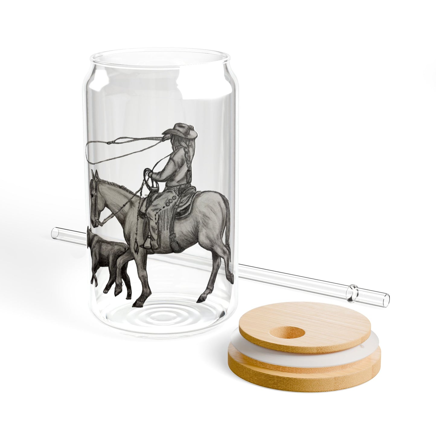 Brandin Pen Sipper Glass — 16oz Western Horse Ranch Drinkware