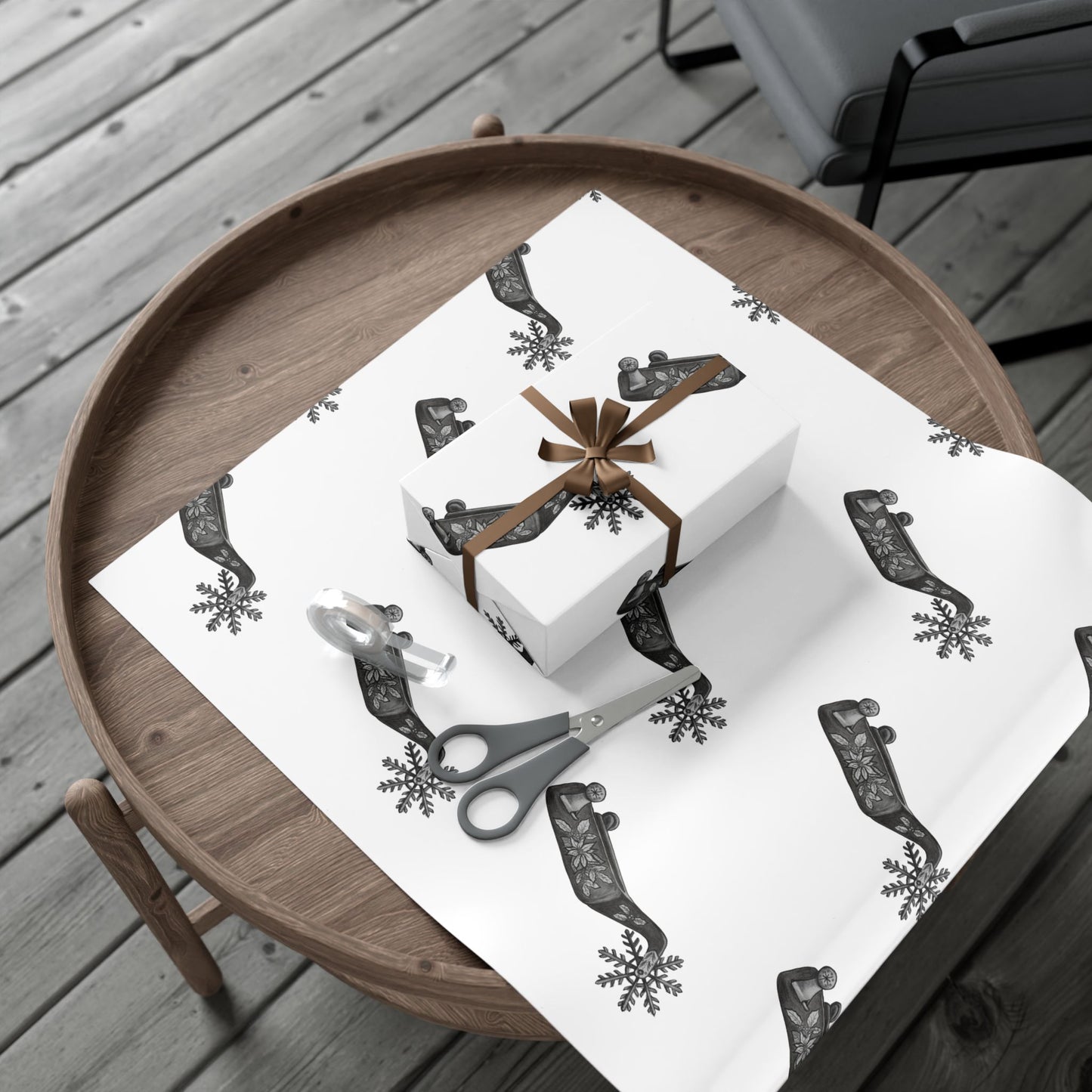 Cowboy Christmas White Wrapping Paper