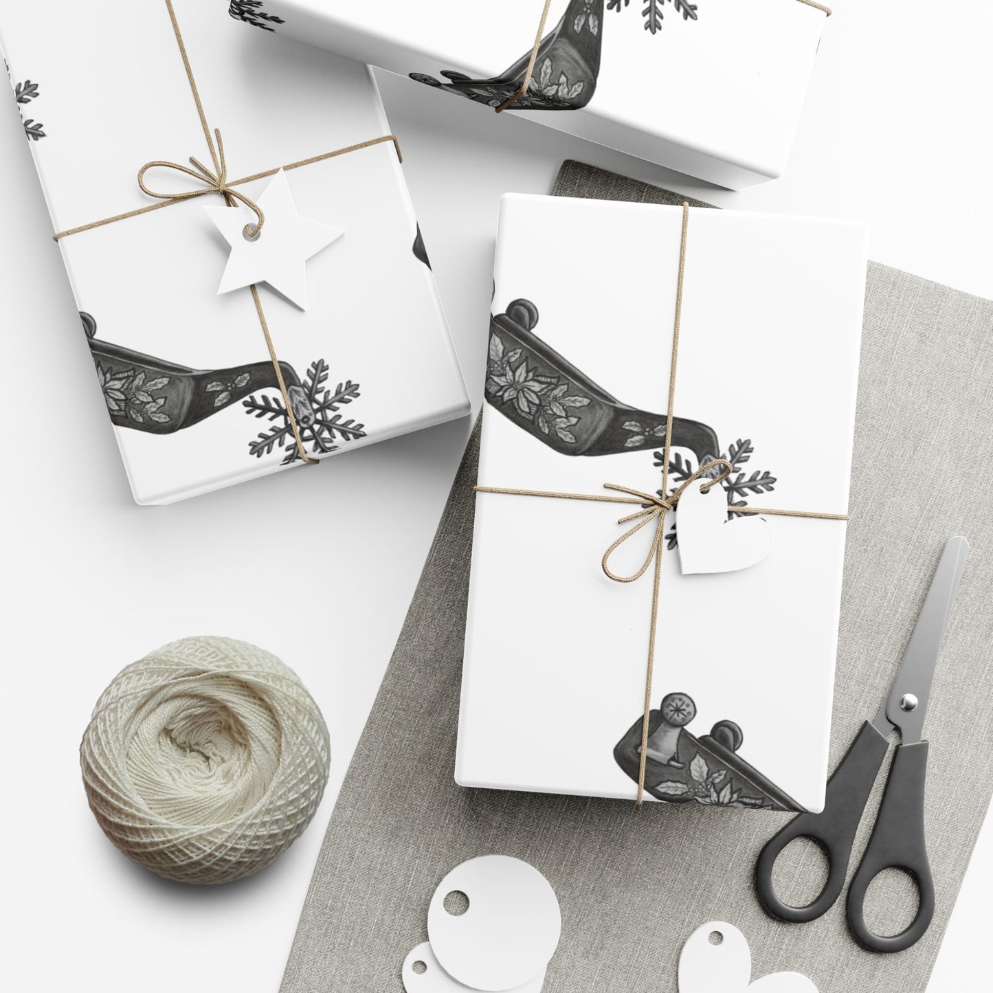 Cowboy Christmas White Wrapping Paper