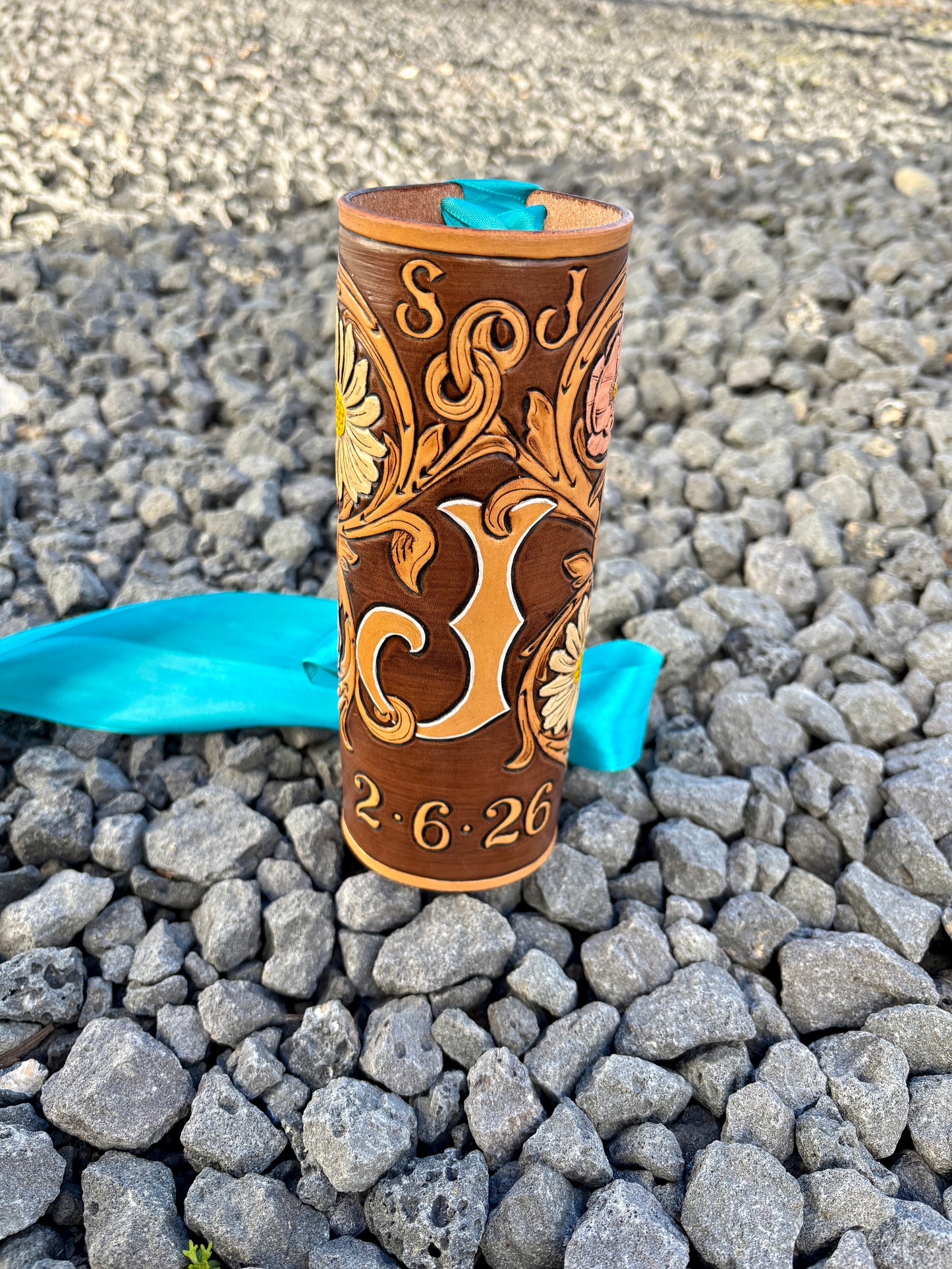 CUSTOM Tooled leather Bouquet Wrap