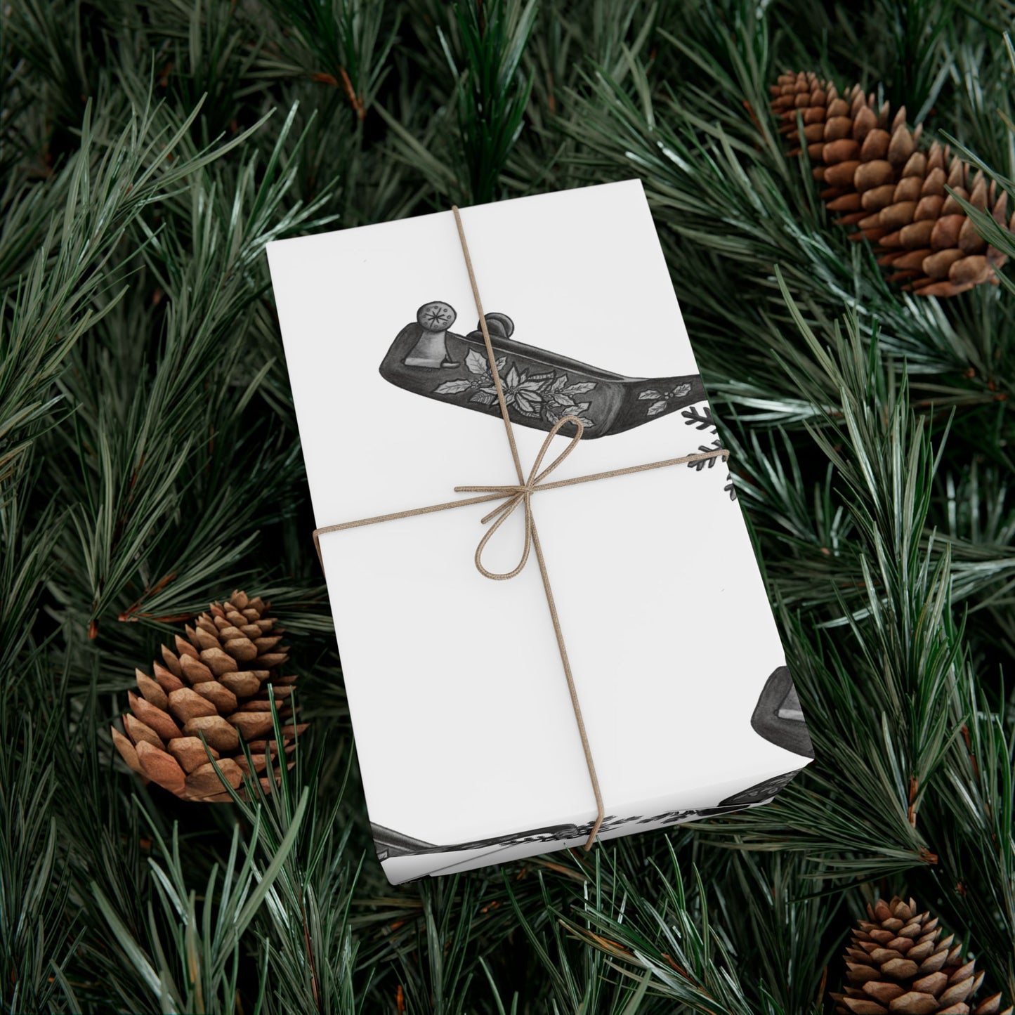 Cowboy Christmas White Wrapping Paper