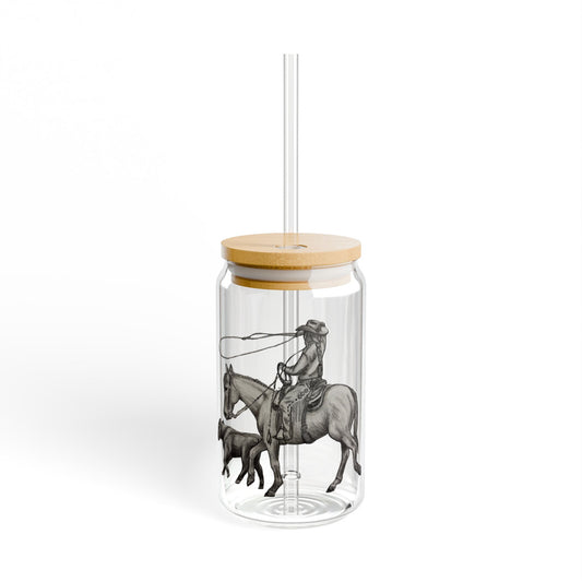 Brandin Pen Sipper Glass — 16oz Western Horse Ranch Drinkware