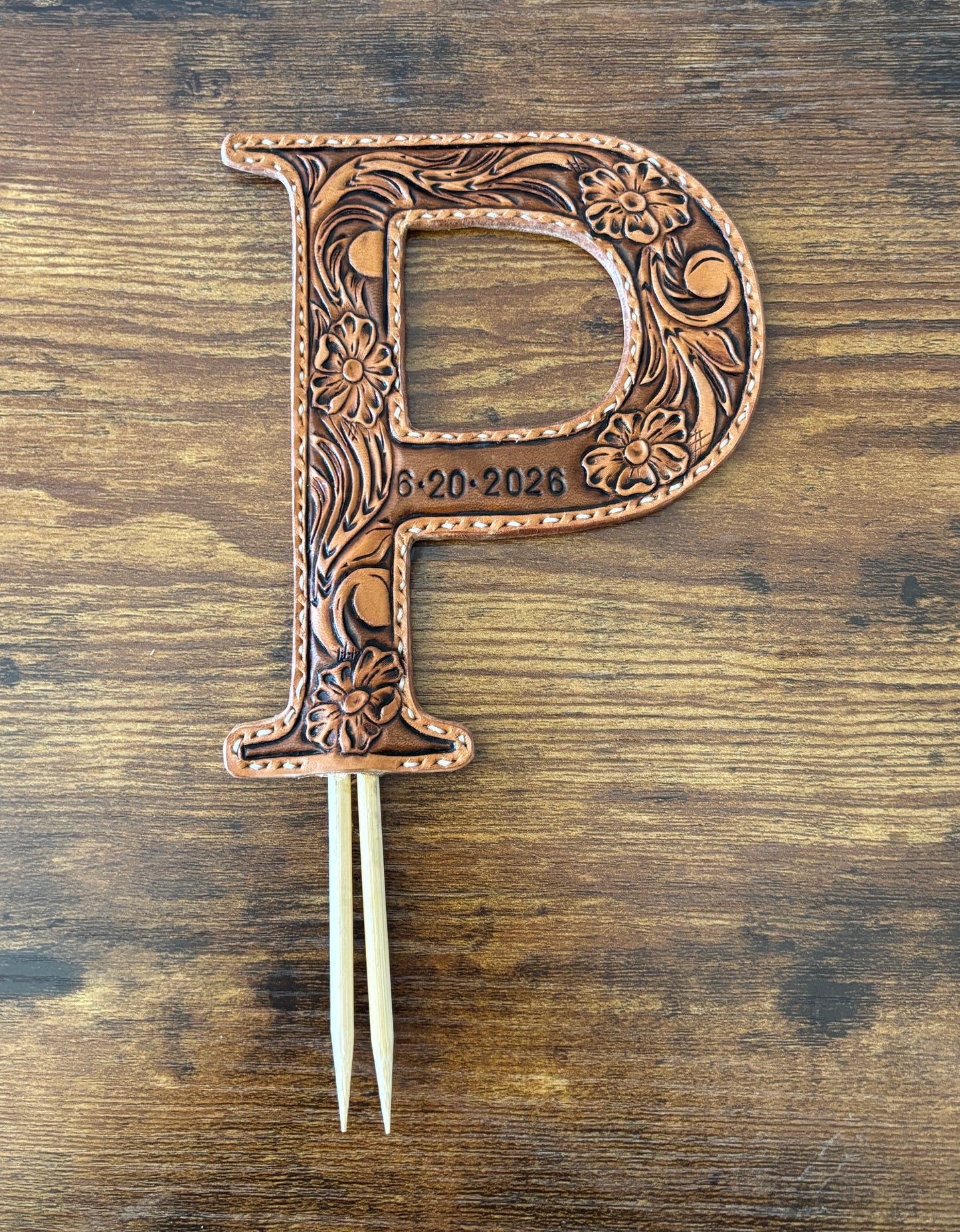 CUSTOM Tooled Leather Wedding Cake Topper