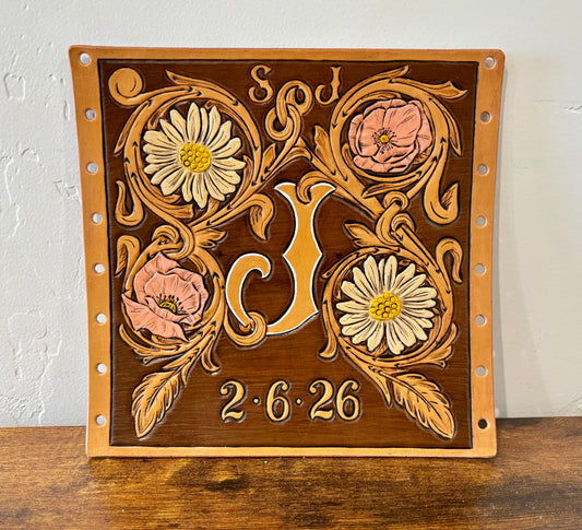 CUSTOM Tooled leather Bouquet Wrap