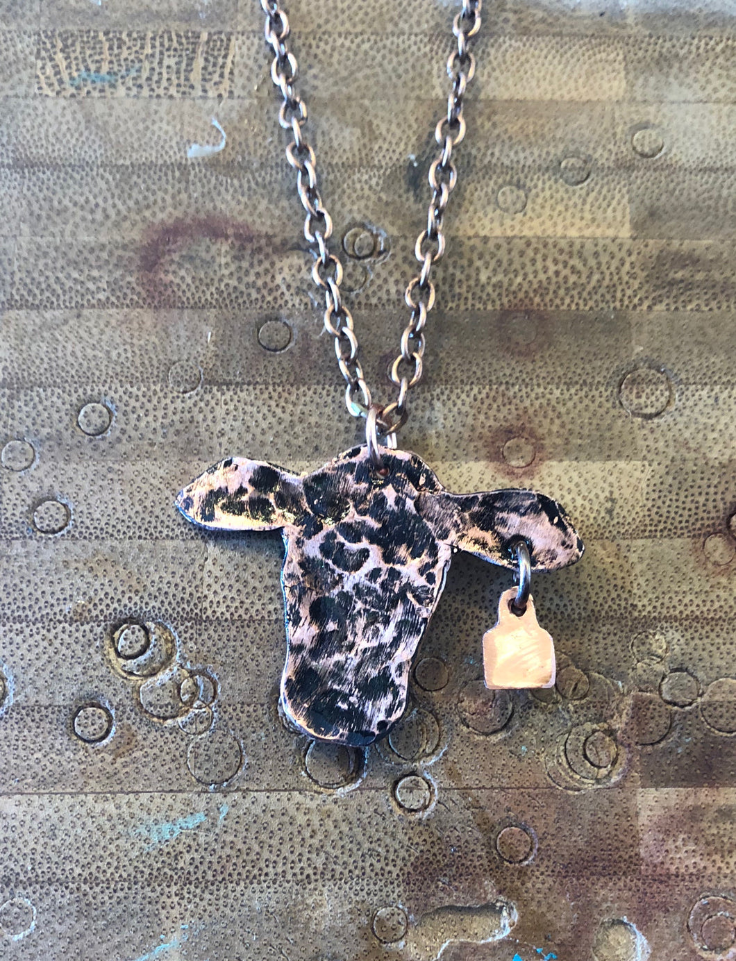 CUSTOM Cow with Dangle Ear Tag Necklace